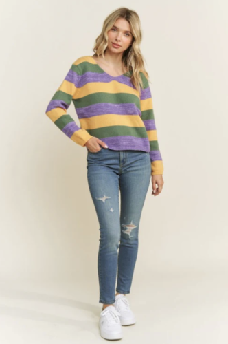 Mardi gras striped sweater from sash clothing bar